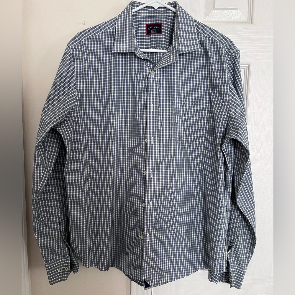 UNTUCKit lavender, green & white plaid Shirt size large